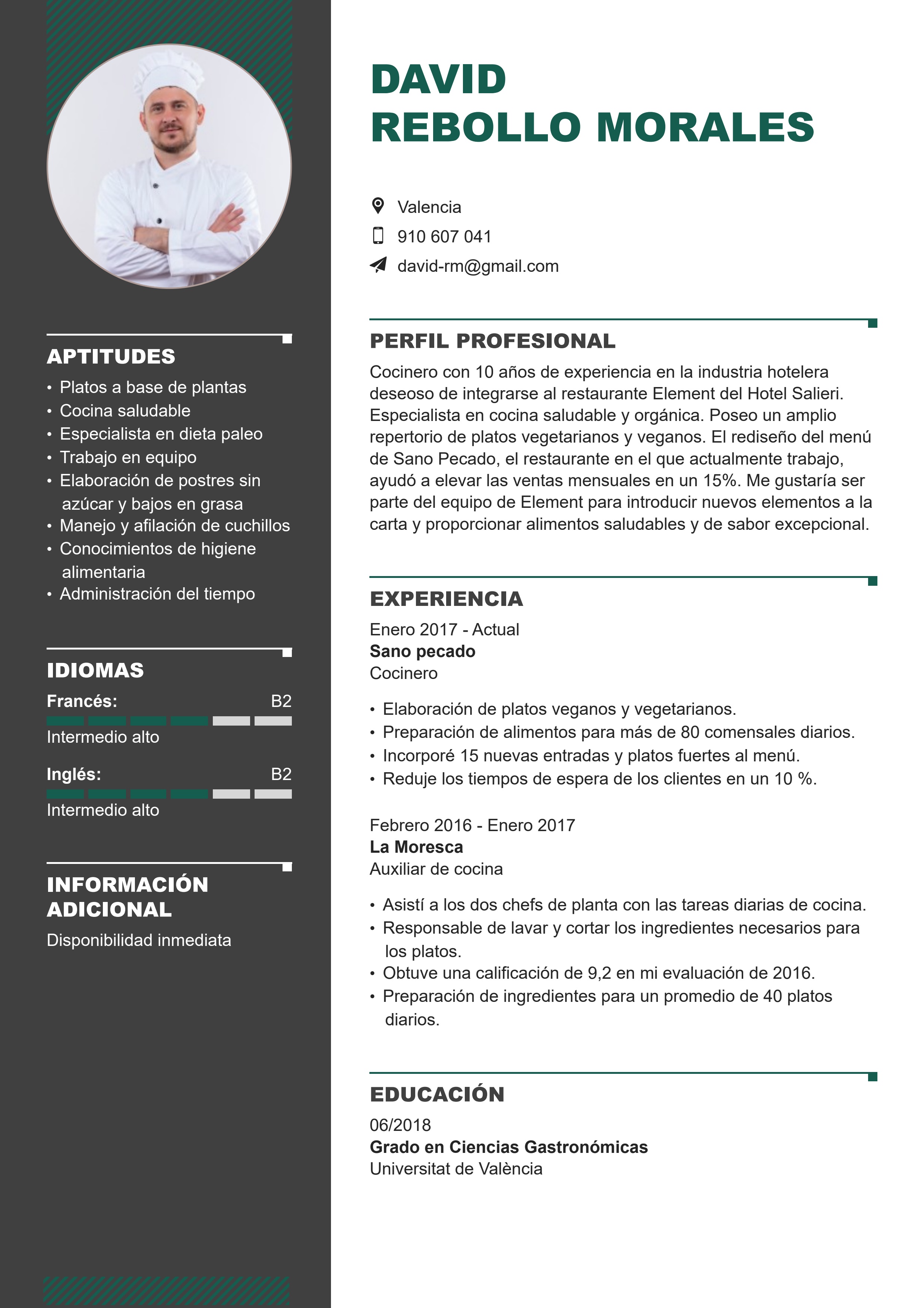Plantilla de currículum de cocinero